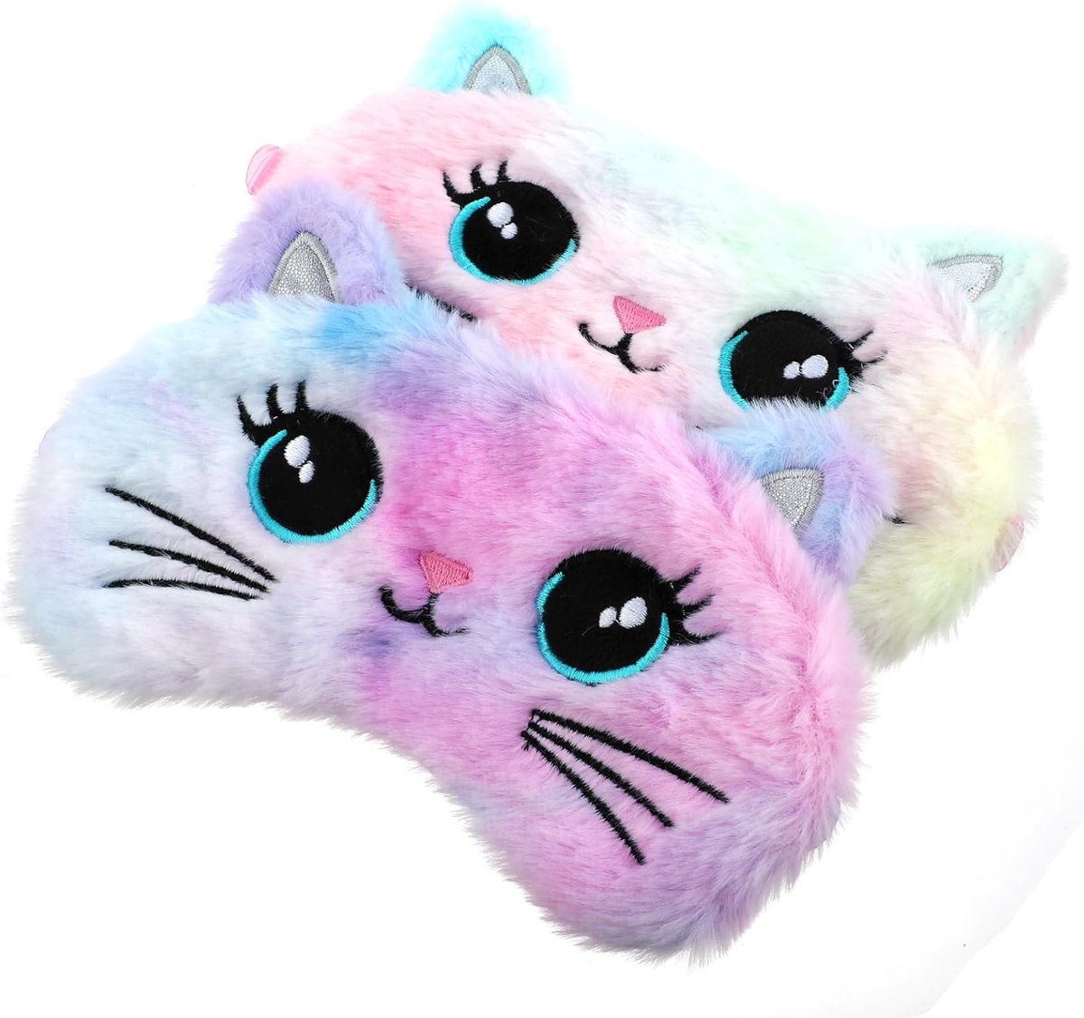 SnelShoppen - 2 Pack Pluche Slapen Oogmasker Zacht Pluche Slaapmasker voor Dames en Heren, Schattig Kattenpatroon, Comfortabel Satijnen Blinddoek voor