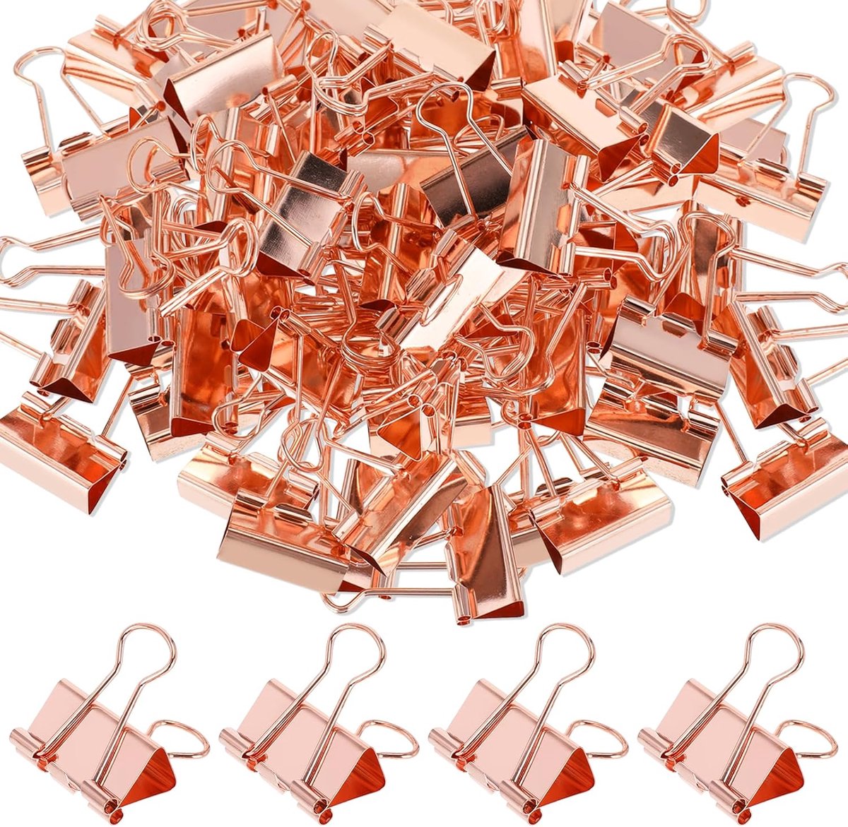 SnelShoppen - 80 stuks vouwklemmen, 25 mm paperclips, roségoud, multifunctionele bindclips en documentenklemmen, metalen papierklemmen voor een opgeru