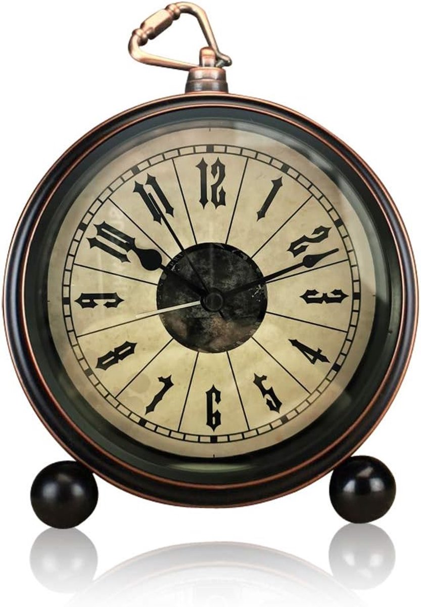 SnelShoppen - 5 Inch Retro Alarm Clock - Silencieuze Vintage Tafelklok - Antieke Metaal Klok voor Bedside, Keuken, Kantoor - Draagbare Quartz Klok met