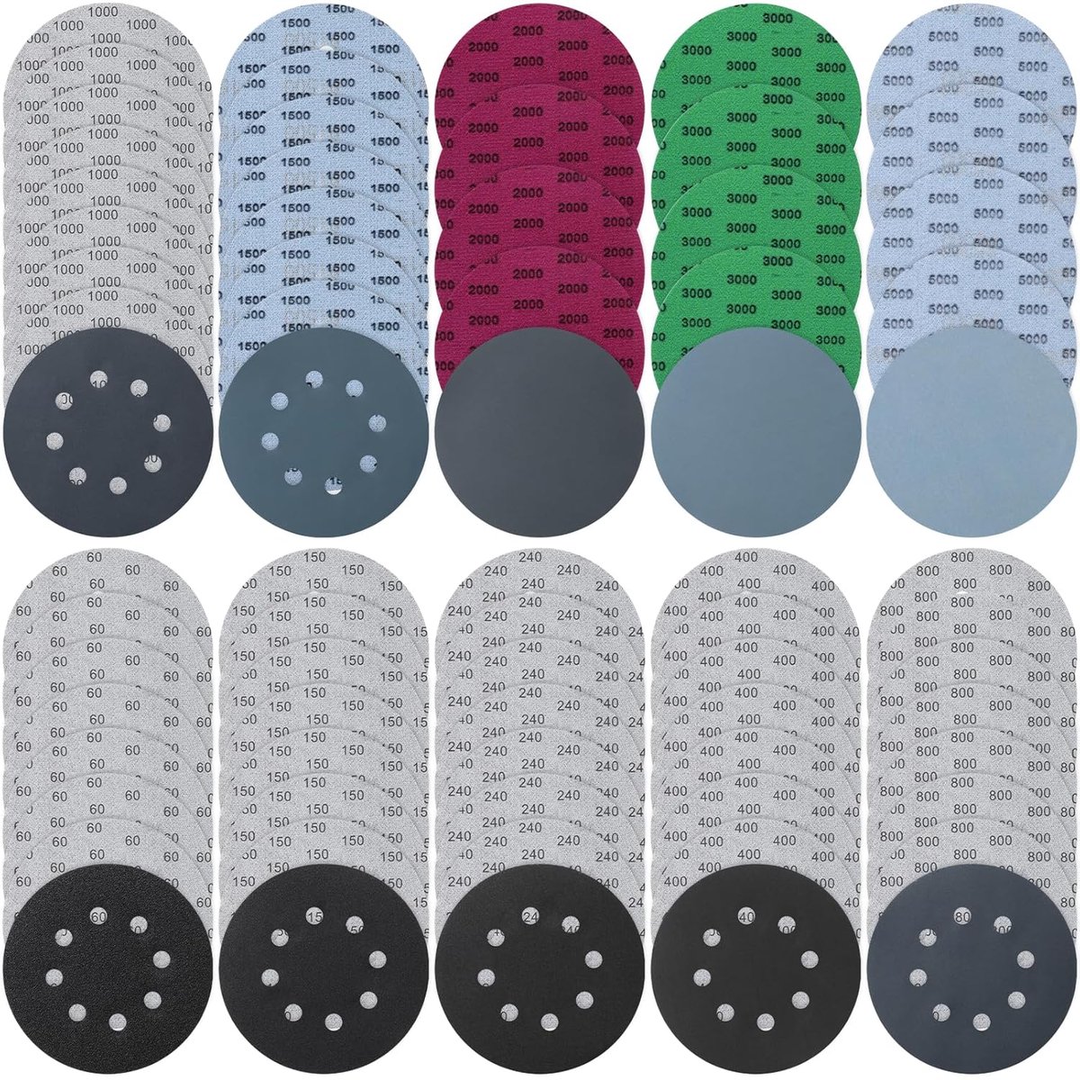 SnelShoppen - Sandpapier Set 71 Stuks 125mm, Droog en Nat Schuurpapier, 60/150/240/400/800/1000/1500/2000/3000/5000, Geschikt voor Auto's, Metaal en H