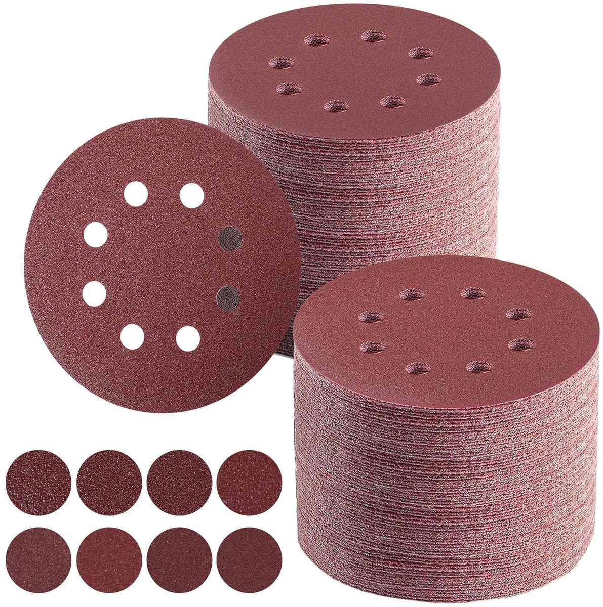 SnelShoppen - 100 Stuks Schuurdiscs 125mm met 5 in 8 Gaten, P40-P400 - Hoogwaardige Schuurmiddelen voor Hout, Metaal en Kunststof