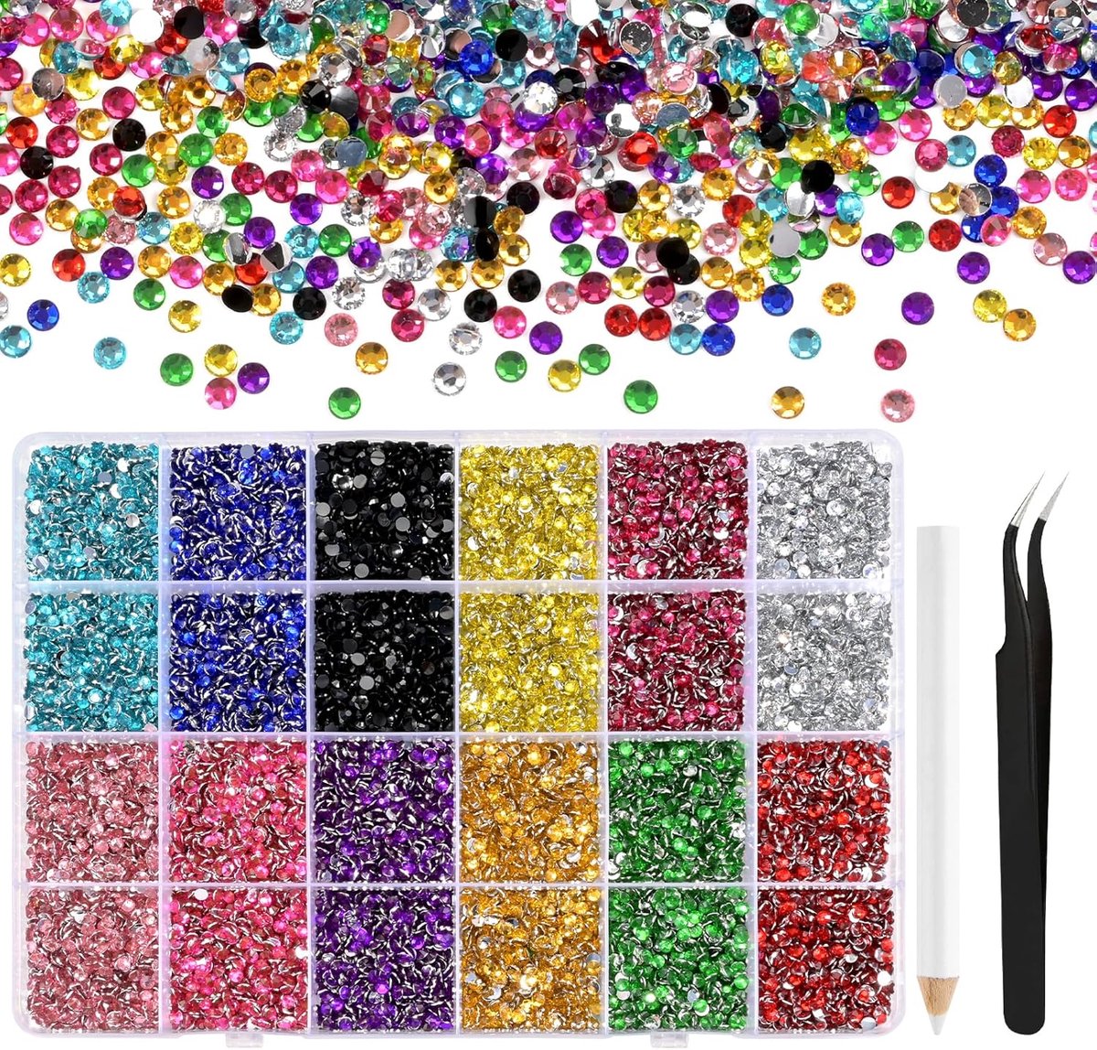 SnelShoppen - 36000 stuks Hars Strass Steentjes 2-6 mm Ronde Platte Achterkant voor Nail Art, Kleding, Handgemaakte DIY en Decoratie - Veelkleurig