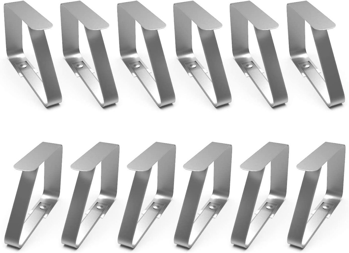 Set van 12 picknicktafelkleedclips, Geschikt voor buitentafels - roestvrijstalen tafelkleedclips, Geschikt voor tafels tot 6 cm dik, metalen picknicktafelkleedclips.