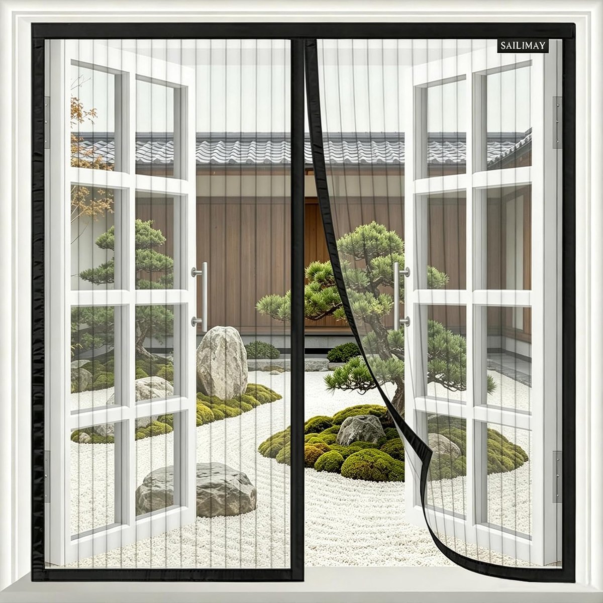 SnelShoppen - Upgraded Vliegenhor voor Ramen en Deuren, Magnetisch, Automatisch Sluitend, Zonder Boren, Zwart, 120 x 130 cm, Insectenbescherming voor