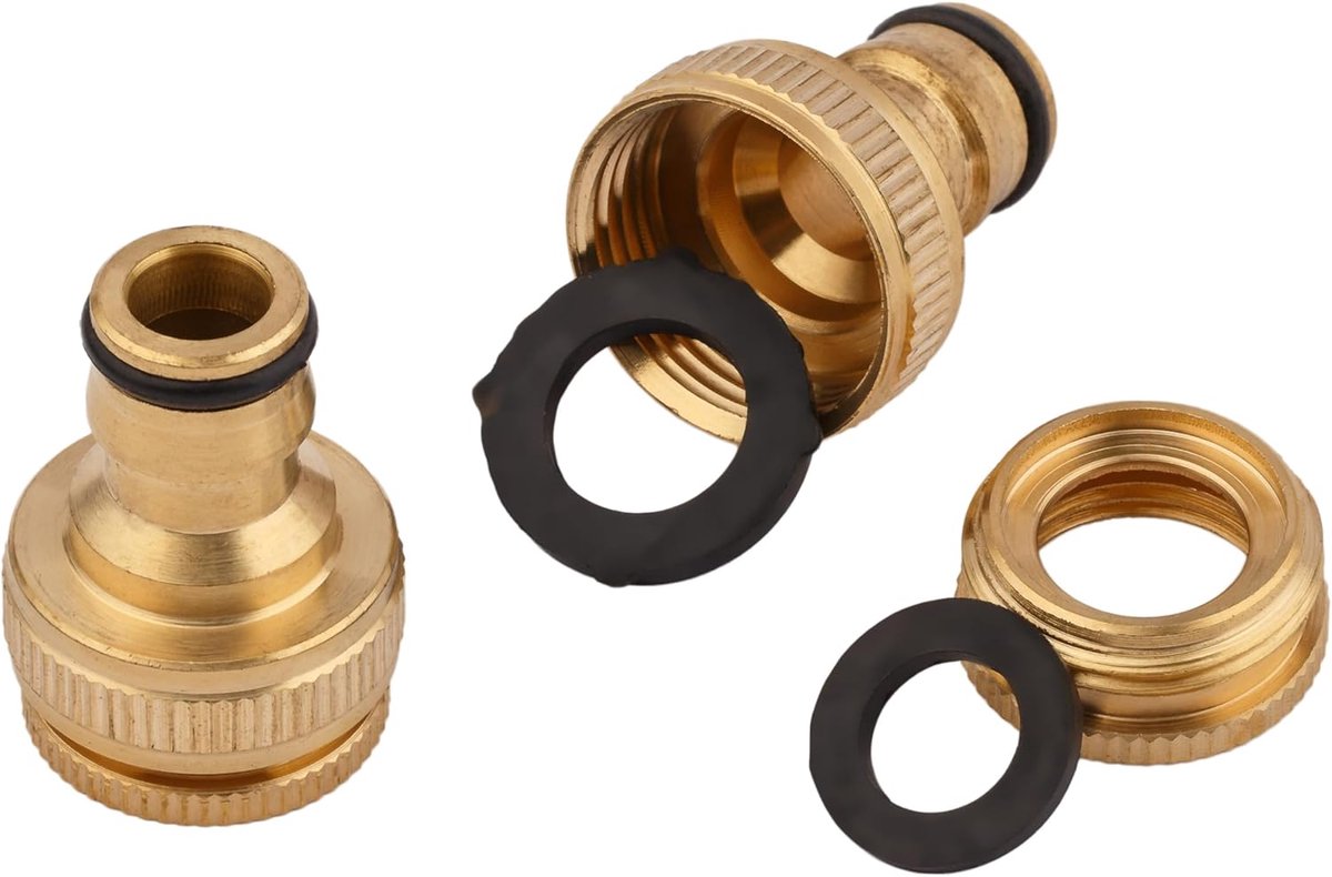 SnelShoppen - 2-delige Mivos Messing Kraanaansluiting Set voor 1/2 en 3/4 Inch Mannen Draad, Tuinslang Snelsluiting voor Tuin en Buiten