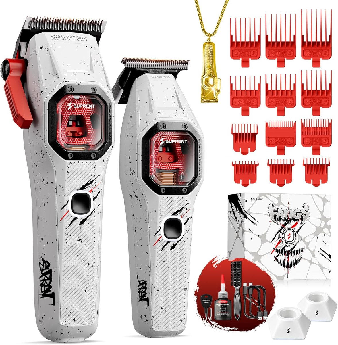 SnelShoppen - Professionele Haartrimmer met 13.000 RPM Motor, AI Snelheidscontrole, U-Tand Mes, Compleet Set voor Kappers, Wit