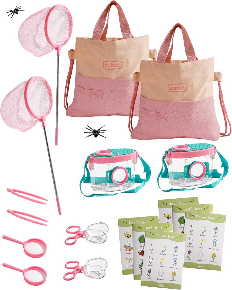SnelShoppen - Dual Set Outdoor Explorer Kit voor Kinderen, 20 Stuks Insectenvangende Avonturensets met Vlindernetten, Vergrootglazen, Insectencontaine