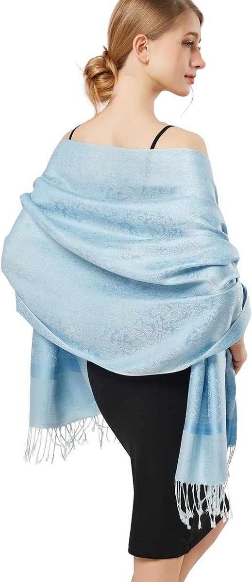 Zachte Dubbelzijdige Jacquard Pashmina Sjaal voor Dames - Elegante Paisley Wrap voor Avondkleding en Reizen
