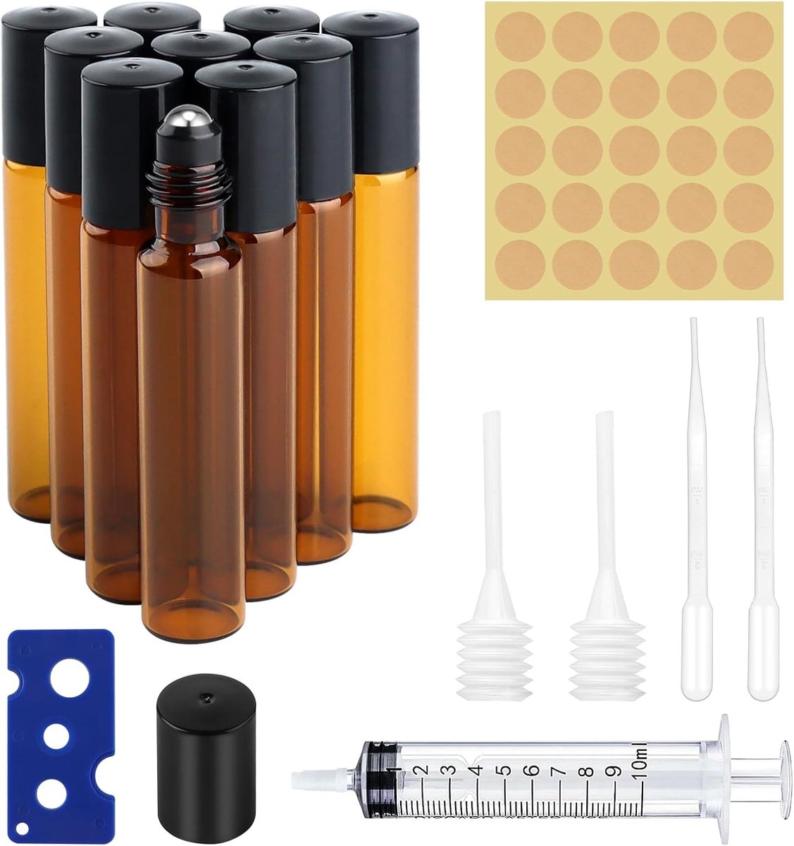 SnelShoppen - 12 Stuks 10ml Bruine Lege Roller Flessen voor Olie, Herbruikbare Glazen Roller Flessen voor Essentiële Olie, Amber Glazen Roller Vials v