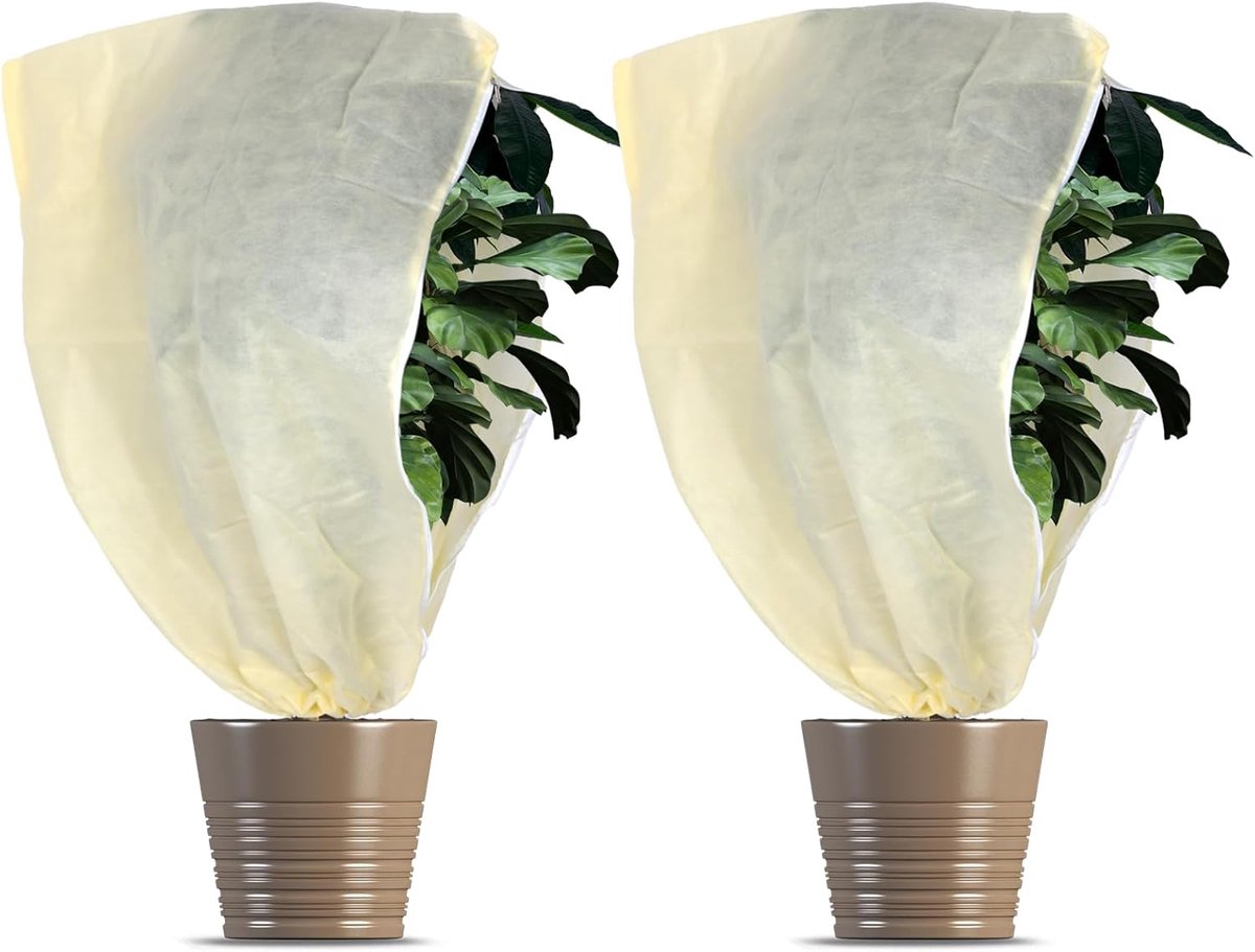 SnelShoppen - 2 Stuks Winterbescherming Plantbescherming Dekens Dikte Fleece Warm Treksluiting Beige 60 cm x 80 cm voor Tuinplanten Buiten