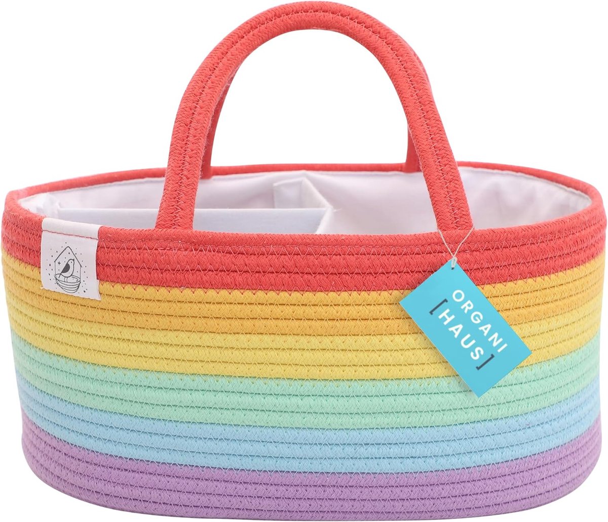 SnelShoppen - OrganiHaus Baby Diaper Caddy in Rainbow - Premium Katoenen Luier Organizer met Handvatten - Ideaal voor Diapers, Wipes, Speelgoed en Kle