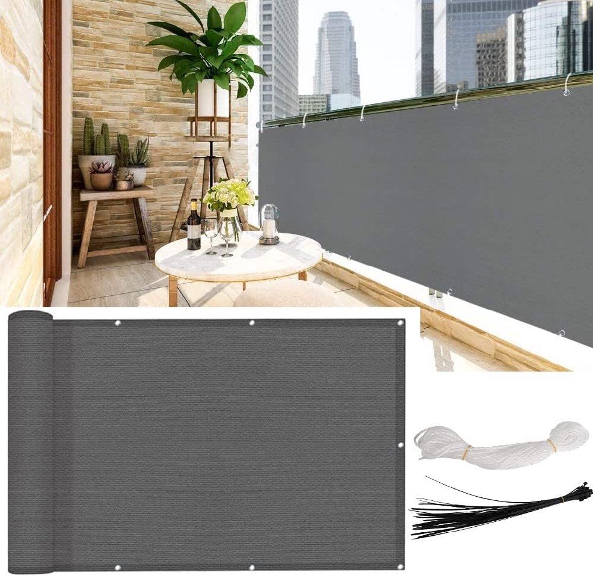 SnelShoppen - Balkon Privacy Scherm 0.9 m x 5 m - Patio Bescherming 200 g/m² HDPE - 95% UV Blokkering - Tuin Privacy Scherm voor Achtertuin, Terras en