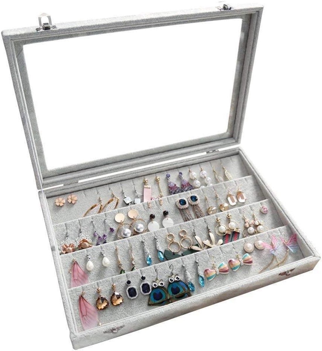 Thijox - Oorbellen Organiser met Fluwelen Clear Deksel - 40 Paar Oorbellen Opbergdoos - Sieraden Dozen Display Showcase - Afsluitbaar en Stofdicht - 3