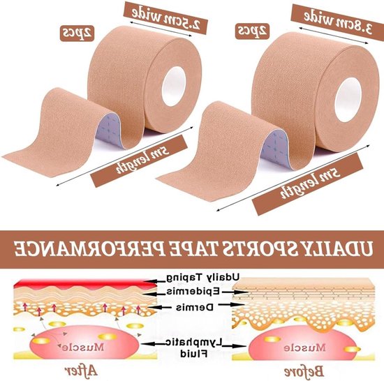 Set van 4 Extra Sterke Vingerbanden voor Sport - Witte Voetbalband met Hoge Hechting en Huidvriendelijk Ontwerp (2.5/3.8 cm x 9 m) - Ideaal voor Blessurepreventie en Ondersteuning — afbeelding 3