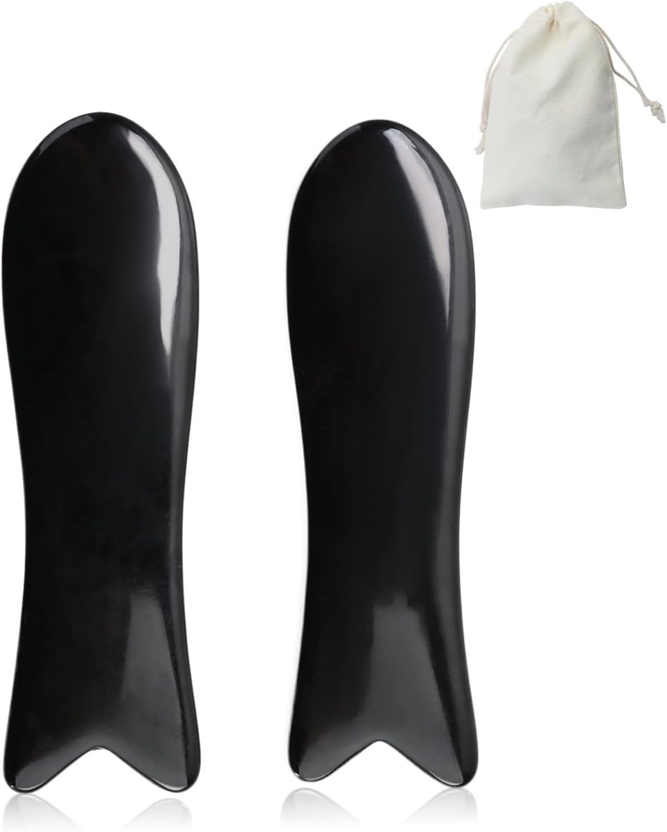 SnelShoppen - Gua Sha Buffalo Horn Massage Set - 2-Piece (Vorm van een Vis) - Natuurlijke Guasha Massage Tool voor Gezicht en Lichaam