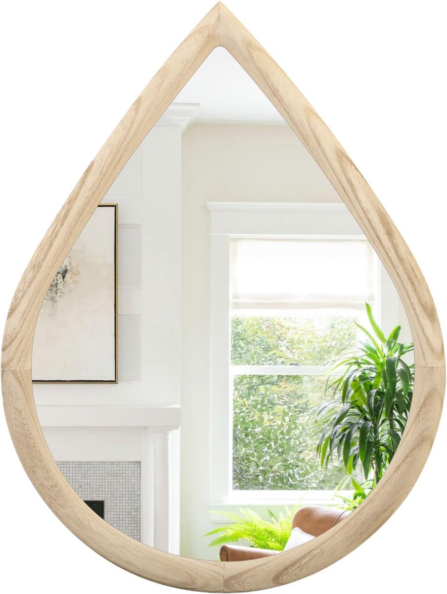 SnelShoppen - Teardrop Spiegel - Irreguliere Wandspiegel - Houten Frame - Decoratieve Spiegel voor Badkamer, Slaapkamer, Hal - 40x30cm