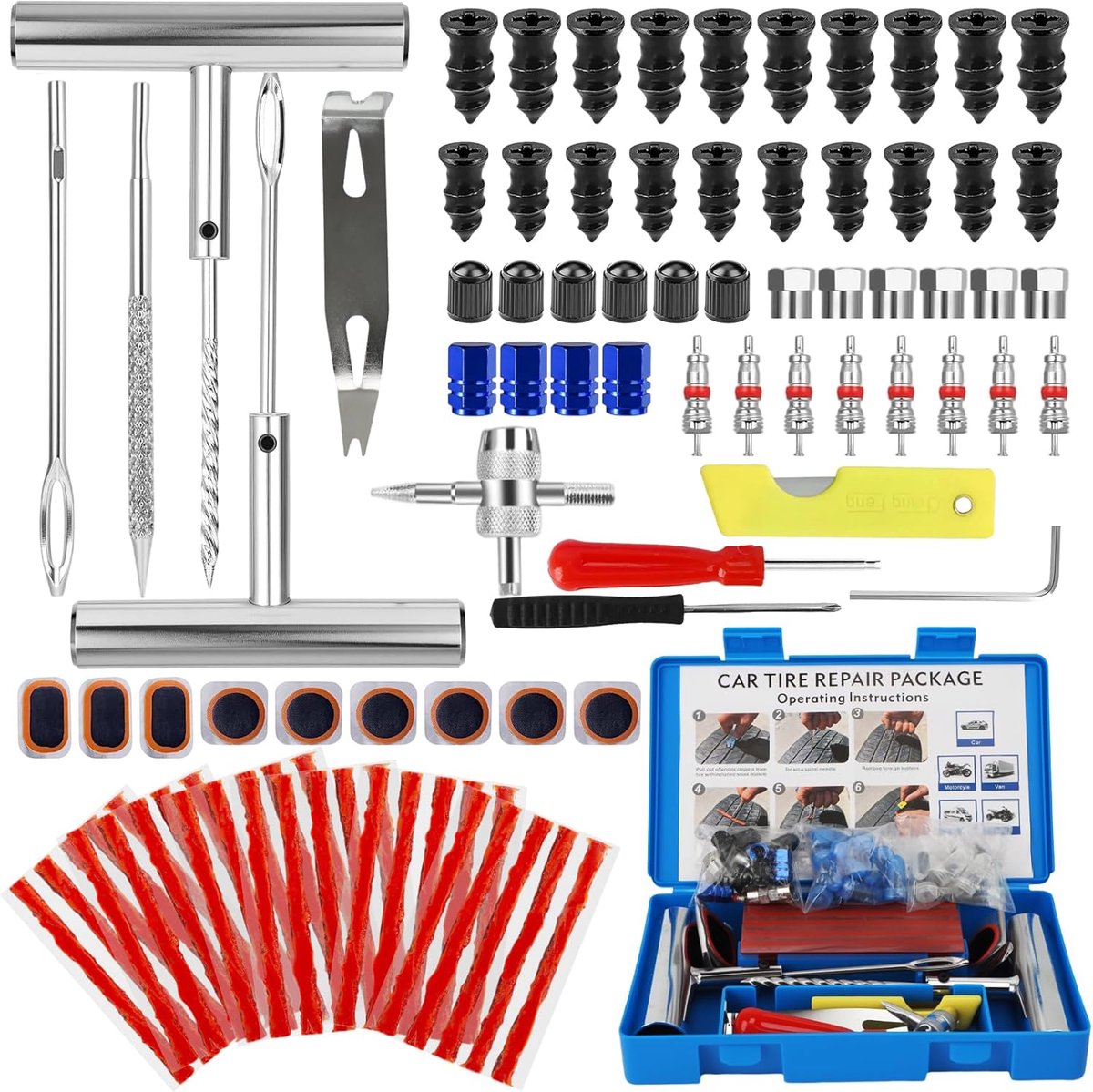 SnelShoppen - Complete Banden Reparatie Kit 95-delig - Professionele Heavy Duty Set voor Auto's, Motoren, Fietsen en Meer - Hoogwaardige Reparatie Ger