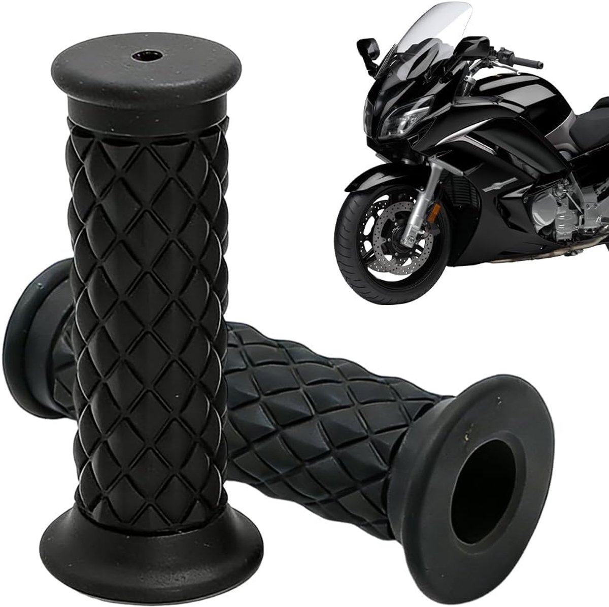 SnelShoppen - Motorhandvaten Rubber 1 Paar Universele Handgrepen 22/24 mm Zwart, Duurzaam TPE Materiaal, Comfortabele Grip en Vibratieabsorberend
