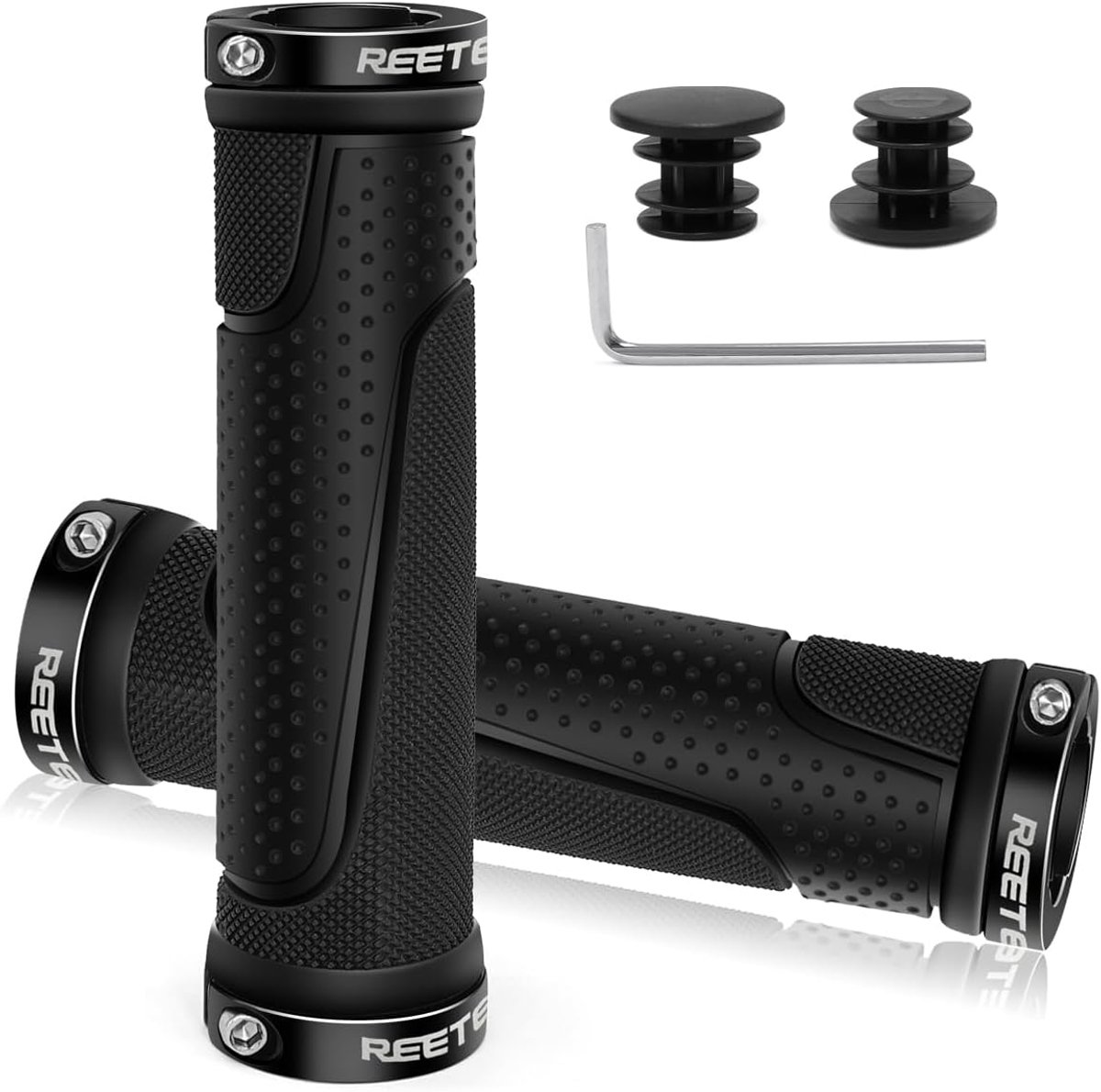 SnelShoppen - MTB Grips, Rubber, Non-Slip Fietshandgrepen, Ergonomische Handvatten, Dubbel Lock Aluminium voor 22 mm Vouwfiets, Zwart, 130 mm + 130 mm