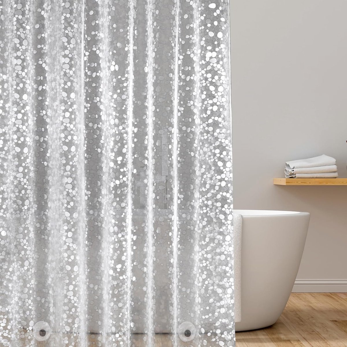 SnelShoppen - Douchegordijn 100x180 cm, Transparant met Gewicht Magneten, Waterdicht en Antischimmel, EVA Plastic met 3D Kiezelpatroon, Inclusief 7 Ha