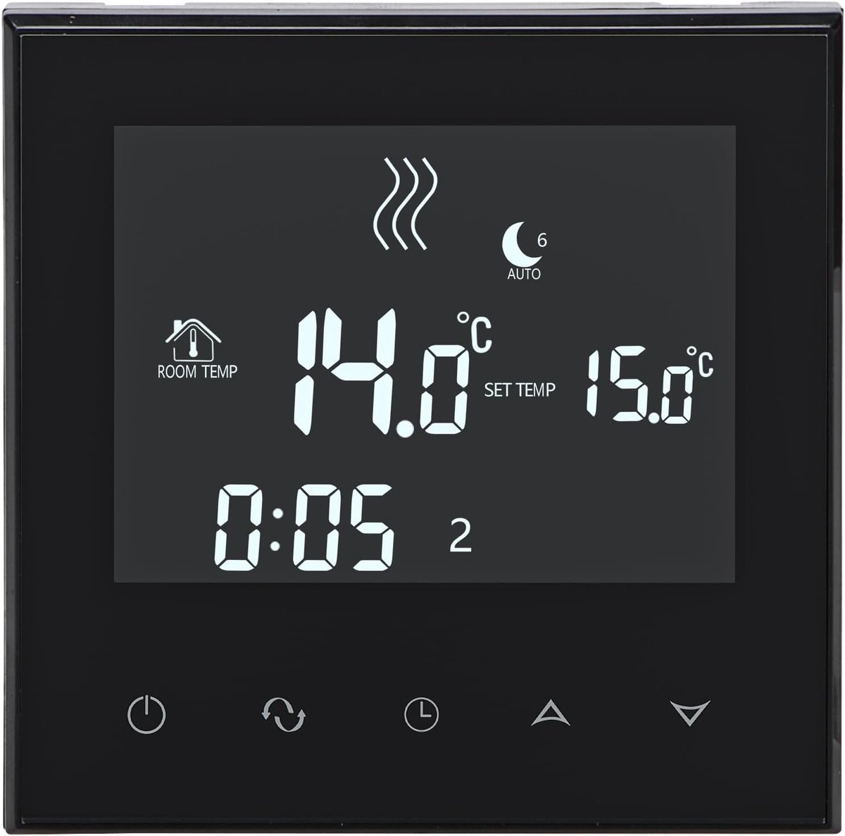 SnelShoppen - Programmeerbare Thermostaat voor Vloerverwarming - WG03-4 - Touch Screen LCD - Zwart - AC230V Max 3A - Geschikt voor Water Vloerverwarmi