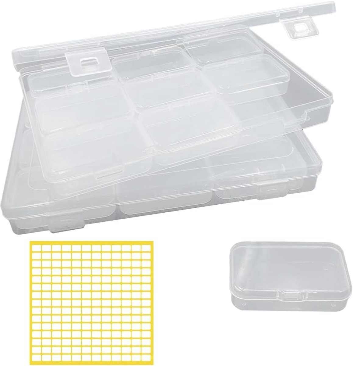 SnelShoppen - 2 Sets Opbergdozen met Deksels, Transparante Plastic Containers voor Kralen, Sieraden, Creatief, 1 Grote en 9 Kleine Dozen, Inclusief La