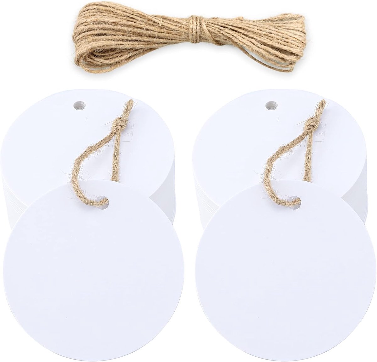 SnelShoppen - 50 Stuks 5.5 cm Kraft Papier Ronde Cadeaulabels met Jute Touw, Perfect voor Verpakking, Feest, Huwelijk, Kerst, en Creatieve Projecten