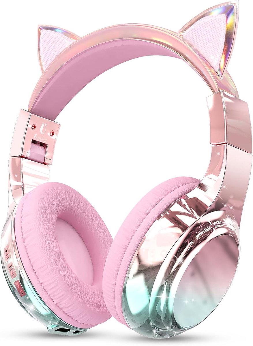 SnelShoppen - Draadloze Kids Headphones met Schattige Oren, Bluetooth 5.3, Veilig Volume 75/85/94dBA, 60U Speeltijd, Over-Ear Hoofdtelefoon voor Kinde