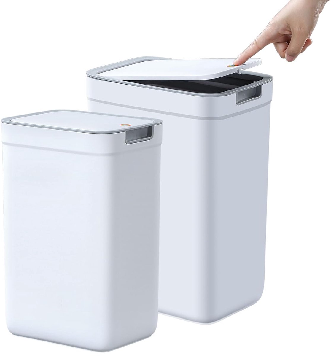 SnelShoppen - 2-Pack MOPUP Prullenbak met Deksel 13.5L + 9L, Smalle Afvalbak, Push Button Lids, Ideaal voor Badkamer, Slaapkamer, Kantoor, Woonkamer,