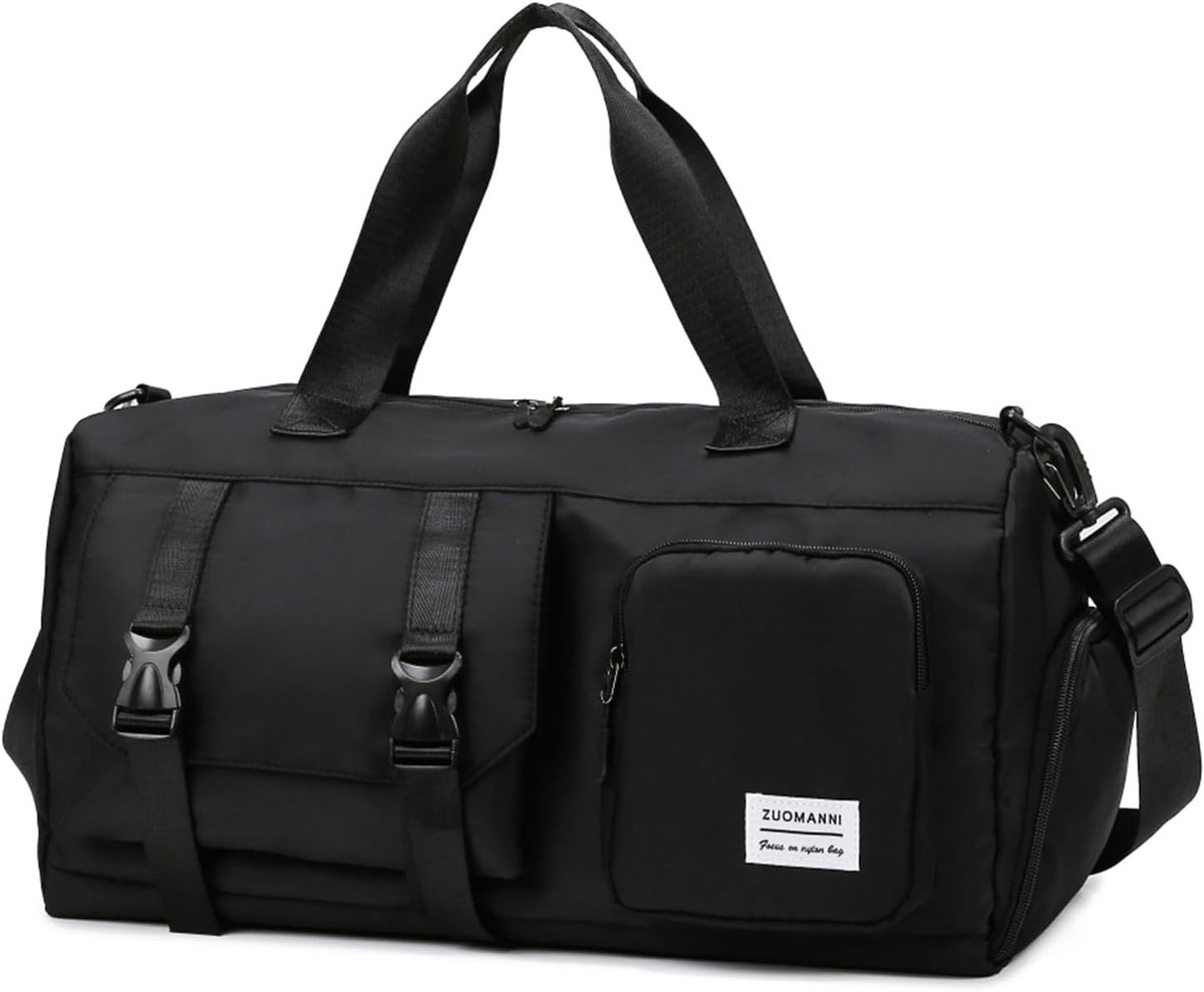 SnelShoppen - Travel Duffel Bag 55x30x25cm, Vouwbare Gymtas, Weekendtas, Lichtgewicht, Zwart, Met Vocht- en Droogsegmenten, Ideaal voor Sport en Reize