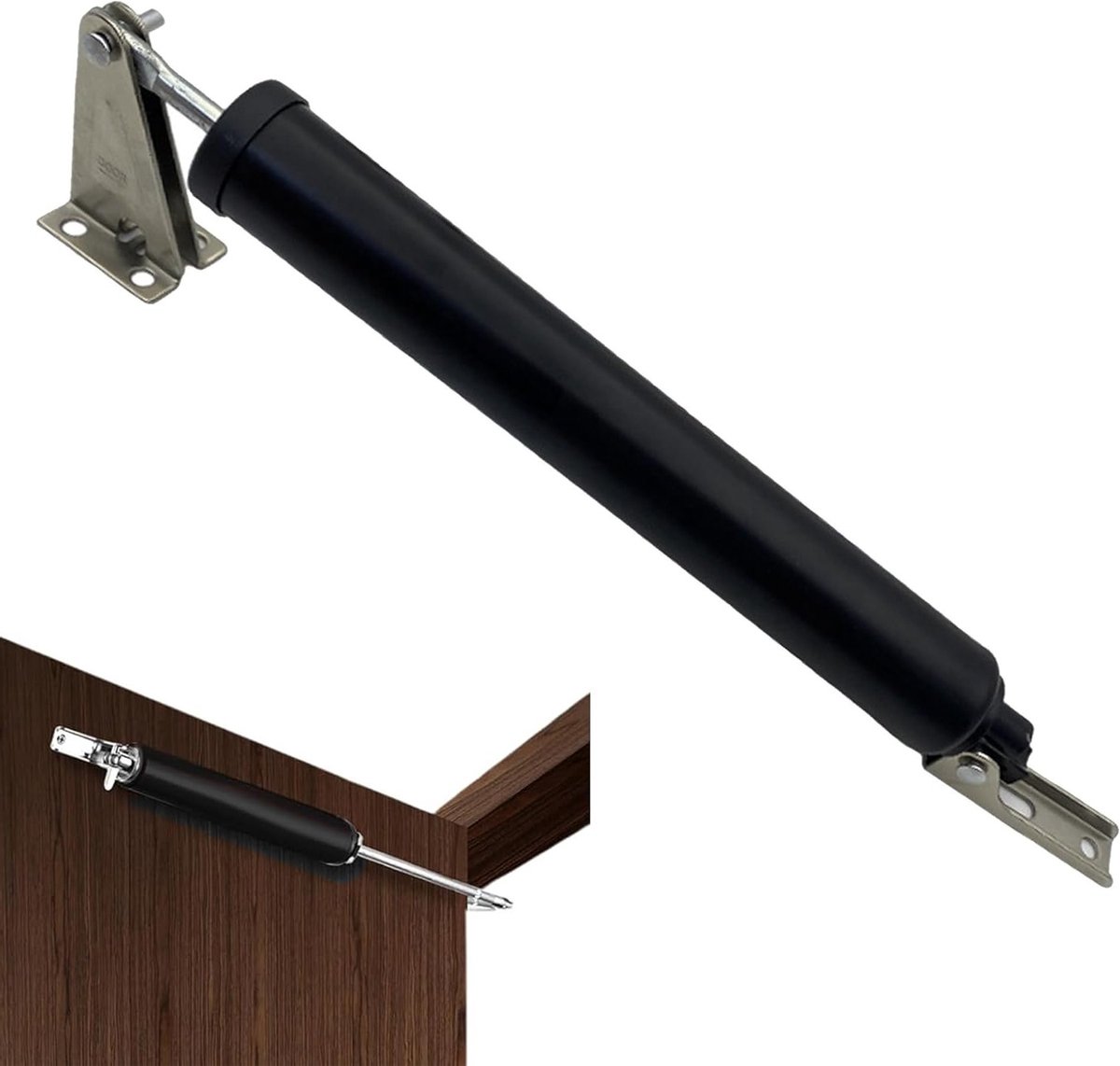 Geruisloze pneumatische automatische deursluiter voor kamerdeuren, instelbare sluitsnelheid, plafond- of zijmontage, zilverkleurig en ideaal voor binnen- en buitentoepassingen