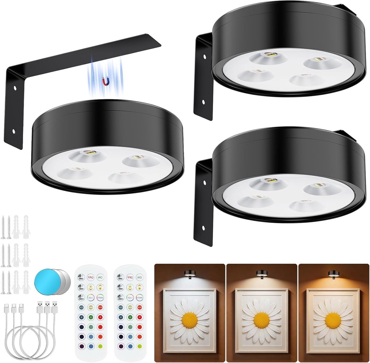 RGB Wandlampen Set van 3 - Zwarte Kastverlichting met Dimbare Kleuren en Energiezuinige LE