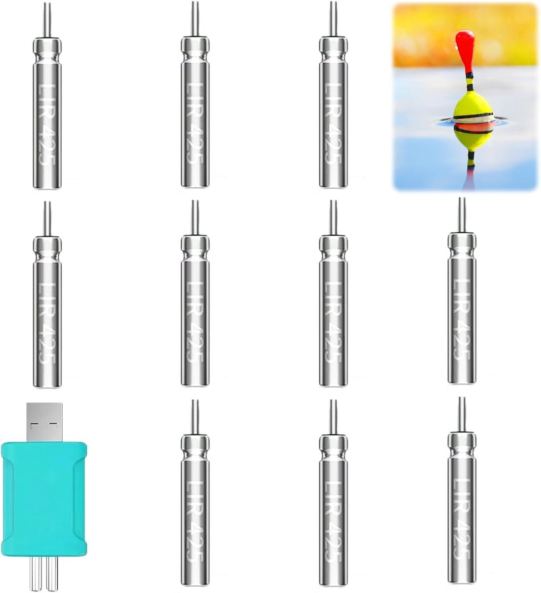 SnelShoppen - 10x CR425 LED Floats - Oplaadbare Batterij met USB-C Oplader - Perfect voor Nachtvissen - Waterdichte Licht Floats - 60 Uur Gebruik - Id