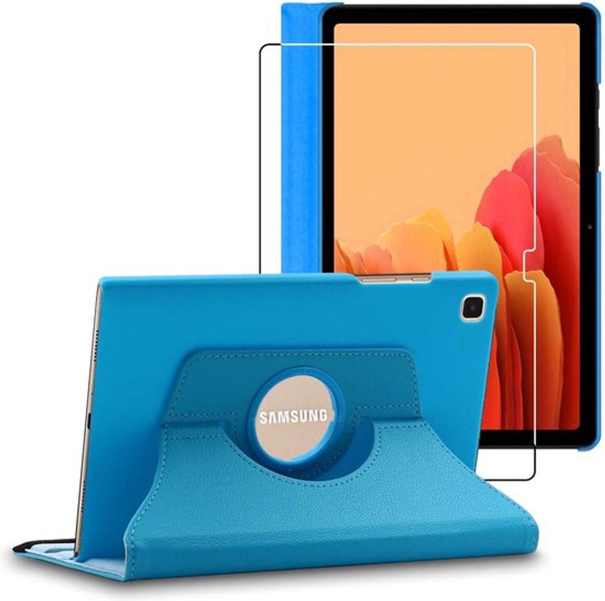 ebestStar - Hoes geschikt voor Samsung Galaxy Tab A7 10.4 T505 (2022, 2020), Roterende Etui, Case, 360° Draaibaar hoesje, Blauw + Gehard Glas