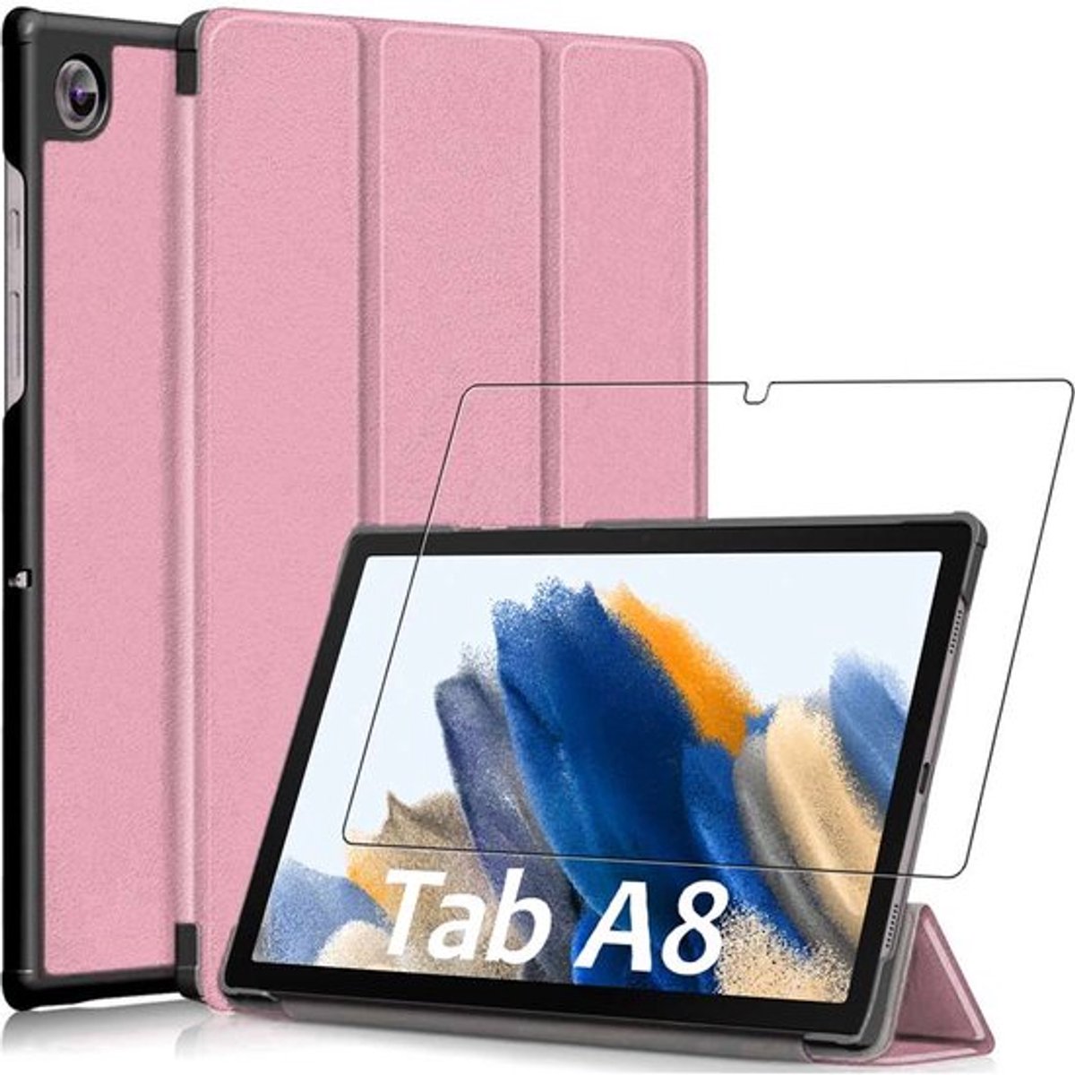 ebestStar - Hoes geschikt voor Samsung Galaxy Tab A8 10.5 (2021) SM-X200 X205, Slanke Design PU Lederen Etui, Automatische Slaap/Wake, SmartCase hoesje, Rosegoud + Gehard Glas