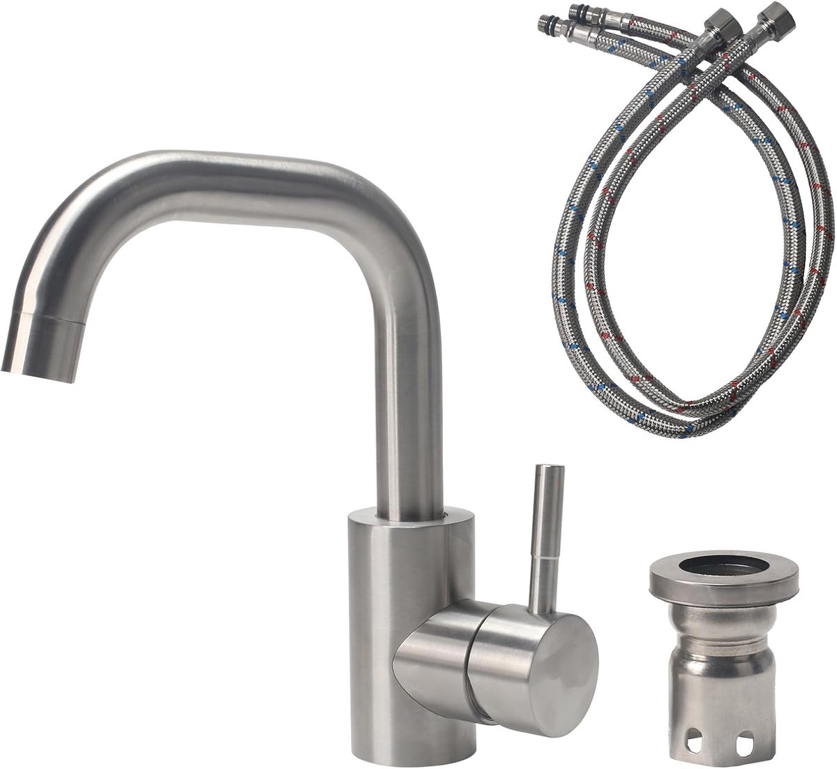 SnelShoppen - RVS Keuken Faucet met 360° Draaibare Badkamerkraan, Handdouche en Wastafel Fittingen voor Badkamer en Kleine Keuken (Geborsteld Kleur)