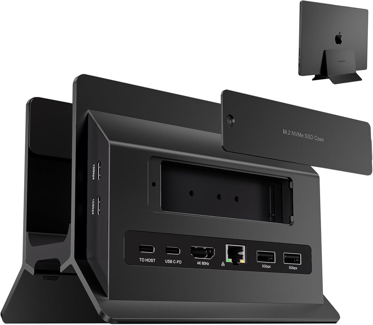 Thijox - MacBook Pro Air Docking Station - Verticaal USB C Laptop Dock met 11-in-1 functies, HDMI 4K @60Hz, 4 USB A/C 10Gbps, Ethernet, SD/TF, M.2 SSD