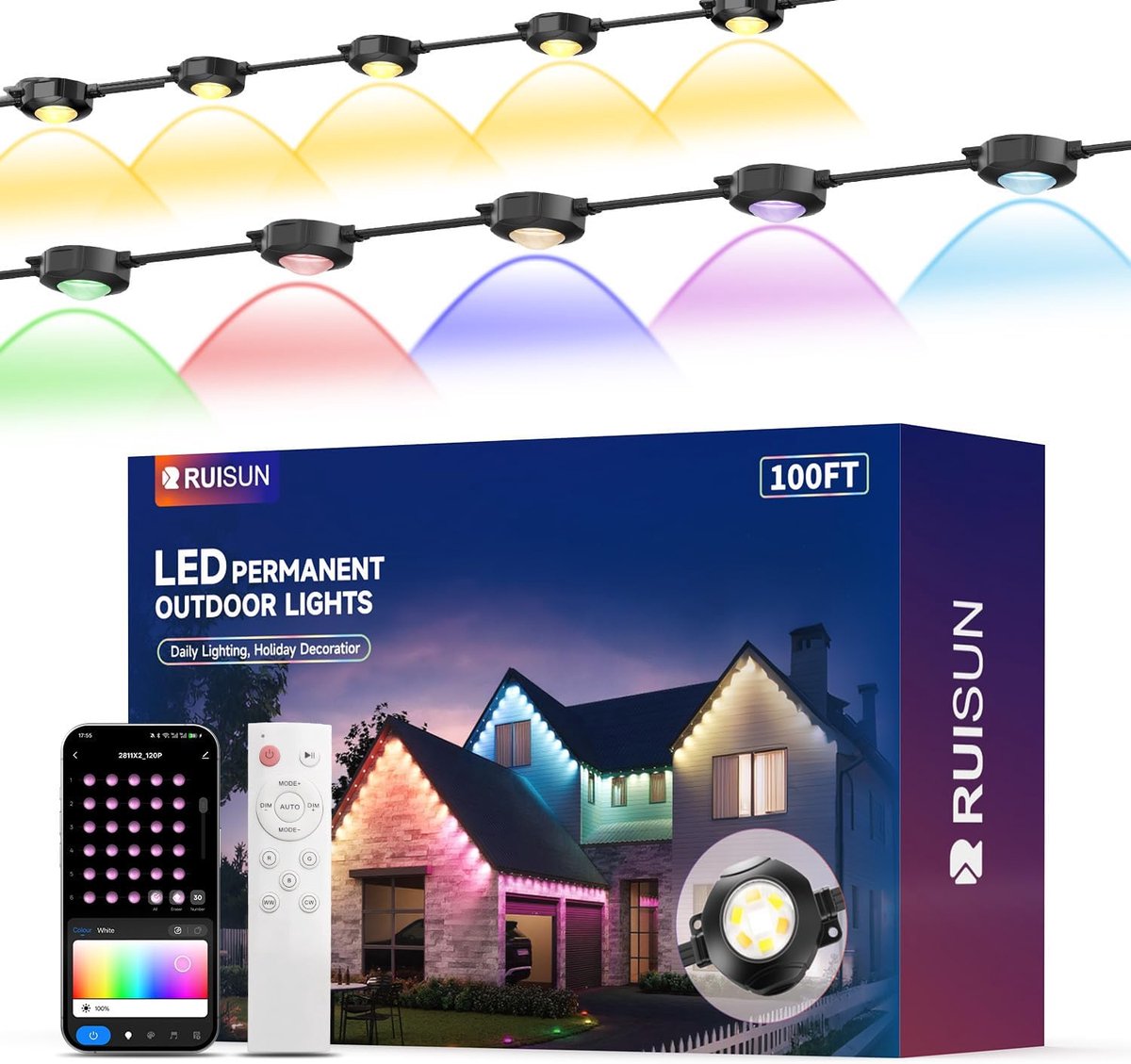 SnelShoppen - Buitenverlichting Gootverlichting Zwart 100FT - Tuinverlichting LED Lichtstrips voor Feest, Camping, Terras en Tuin Decoratie