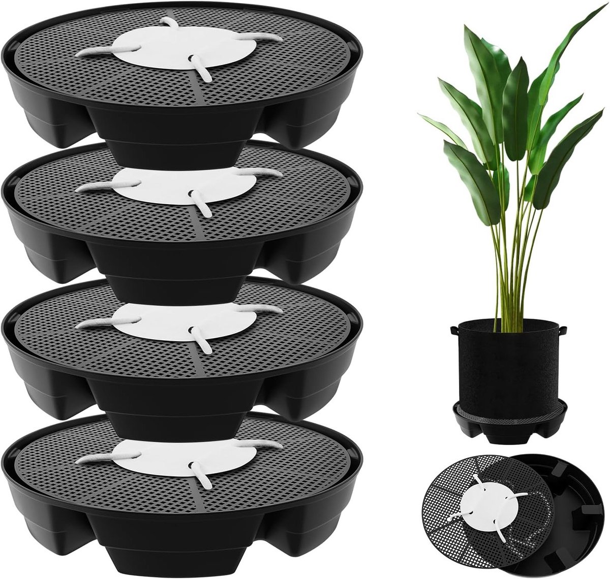Set van 4 Zelfwaterende Plantenschaal met Roostergaatjes en Groefdraad - Ideaal voor Potplanten, Tuinen en Kweektent