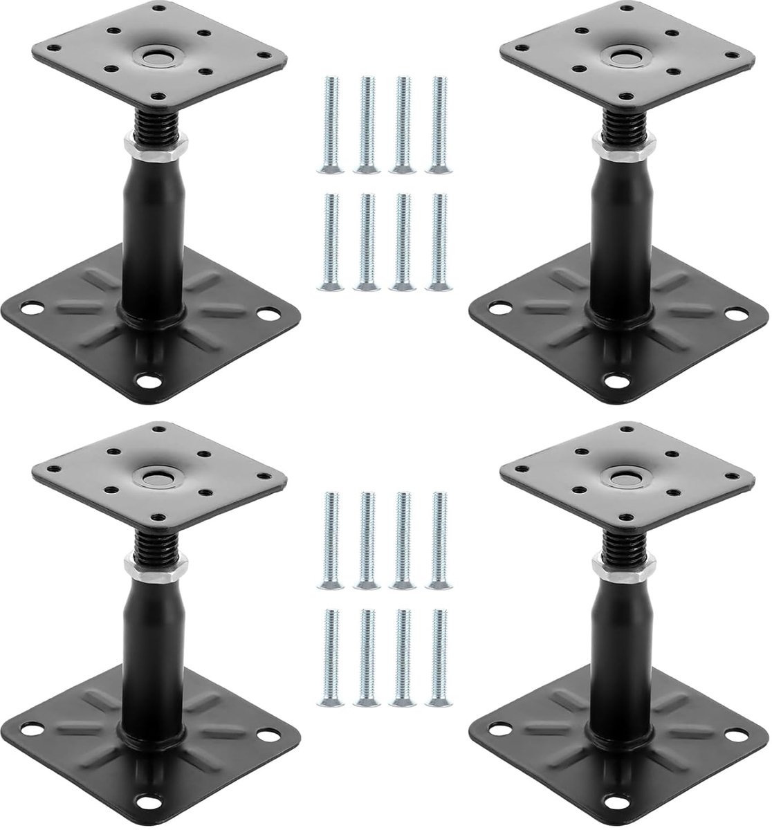 SnelShoppen - 4x Pole Support voor Beton, Verstelbare Draagvoet 100-150mm met 75x95mm Plaat, Stevige Stalen Anker voor Schutting, Pergola en Carport