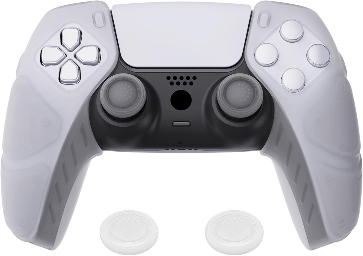 SnelShoppen - PlayVital Beschermhoes voor PS5 Controller - Ergonomisch Soft Siliconen Skin Cover met Anti-slip Grip Caps - Mecha Edition (Transparant