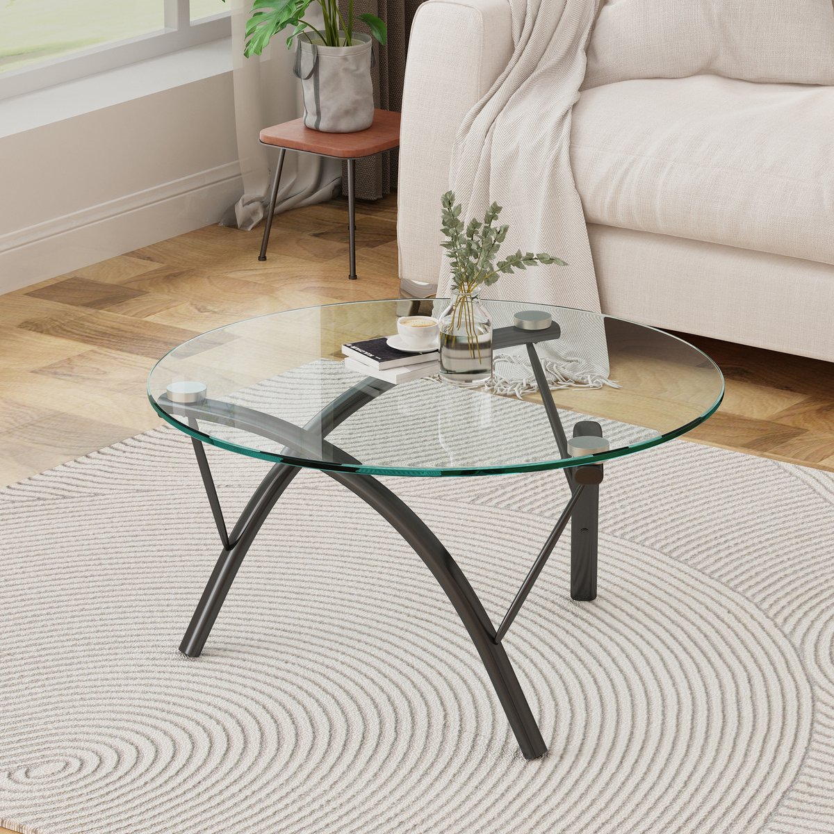 DESMIU Tafelblad – Rond Gehard Glazen Tafelblad – 91,5 Cm – Glas – Transparant – Voor Woonkamer of Koffiehoek – 0,72 Cm Dik