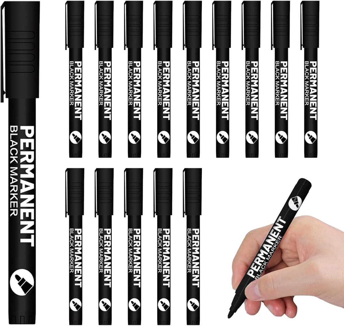SnelShoppen - Set van 15 Zwarte Permanente Markers - 1 mm Fijne Tip - Sneldrogende Acrylpennen voor Diverse Oppervlakken - Perfect voor Kinderen en Vo