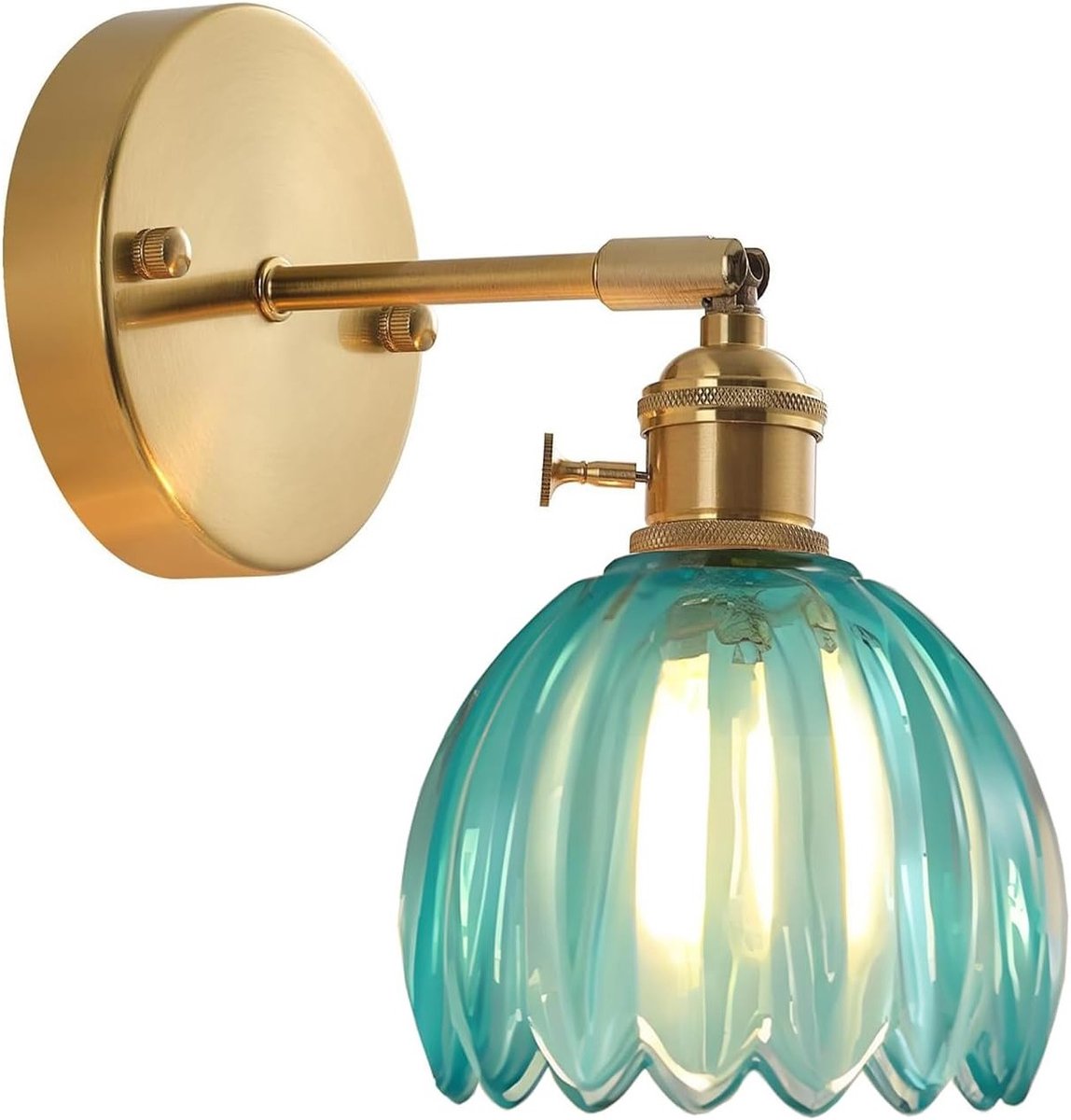 Vintage Wandlampen met Gouden Afwerking en Verstelbare Arm - Ribbelglas Schaduw voor Slaap