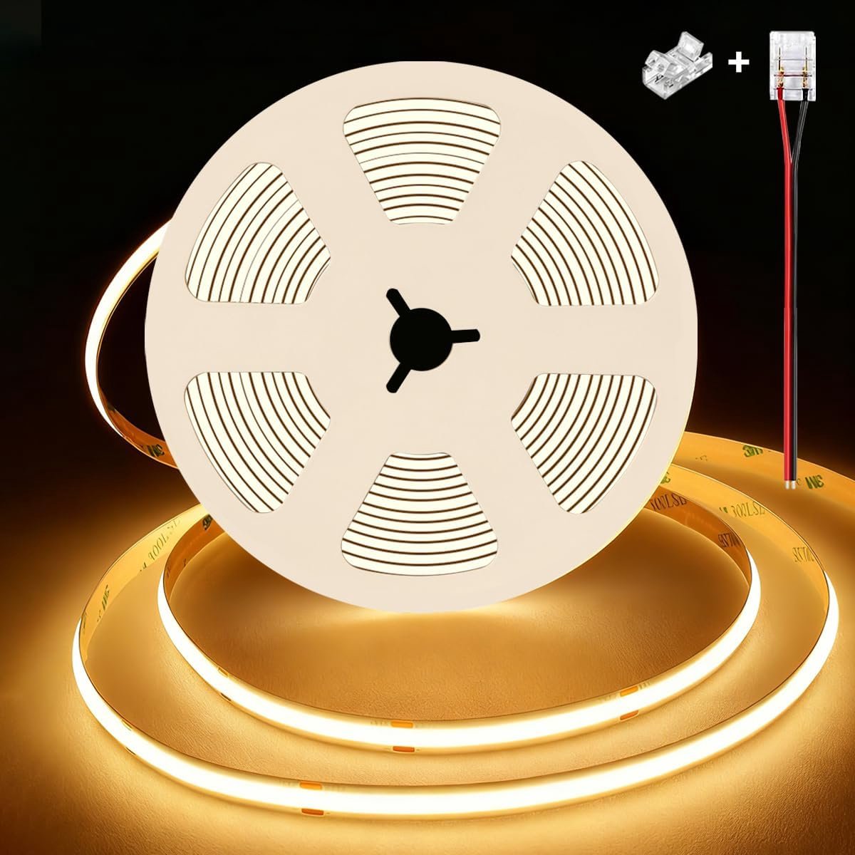 SnelShoppen - 24V COB LED Strip Warm White 3000K 5m 480 LEDs/m Dimmable Zelfklevend Voor Binnen Buiten Verlichting Decoratie