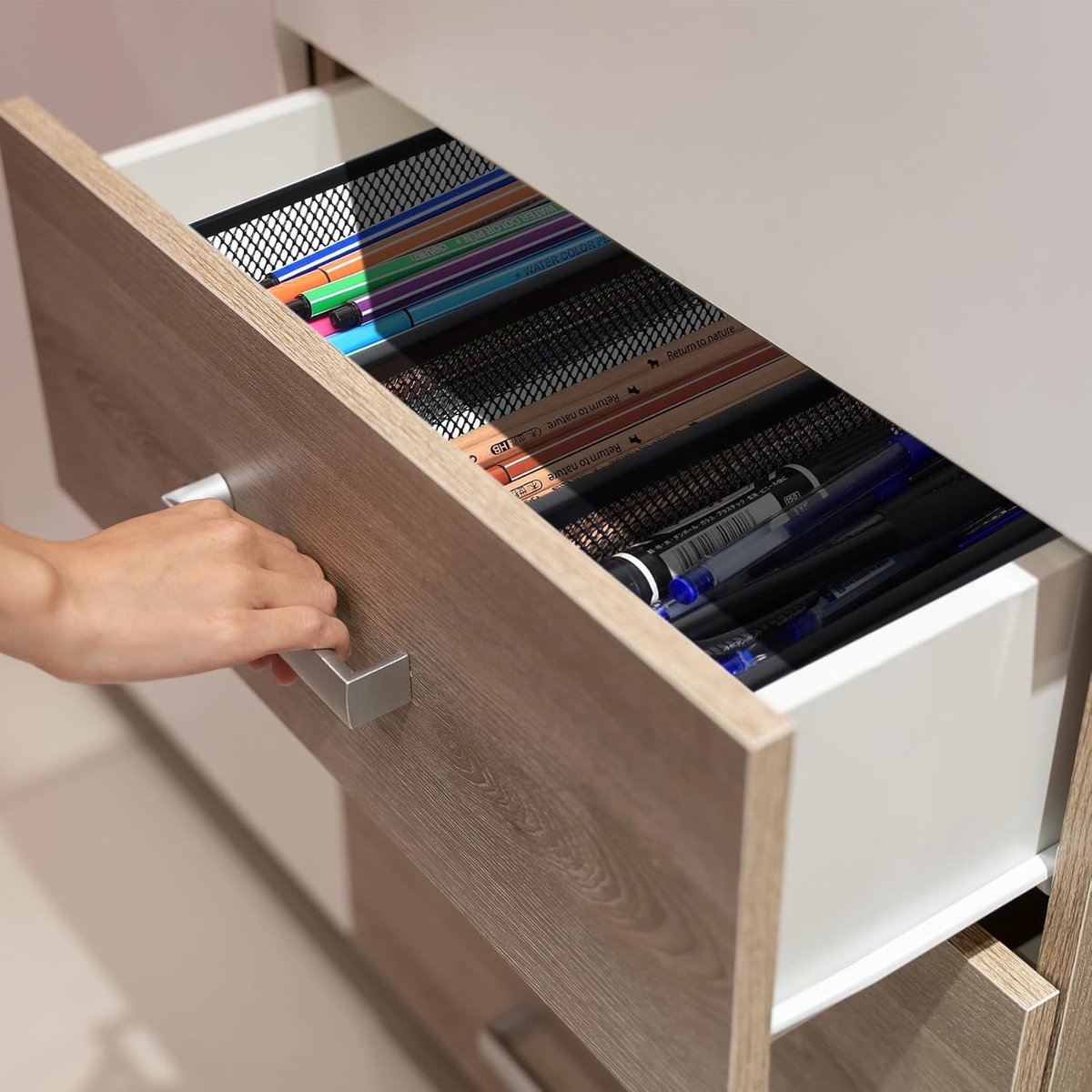 SnelShoppen - 4-delige besteklade organizer, keuken organizer voor bestek en cosmetica met koppelbare zijkanten, hoogwaardig metaal, kras- en corrosie