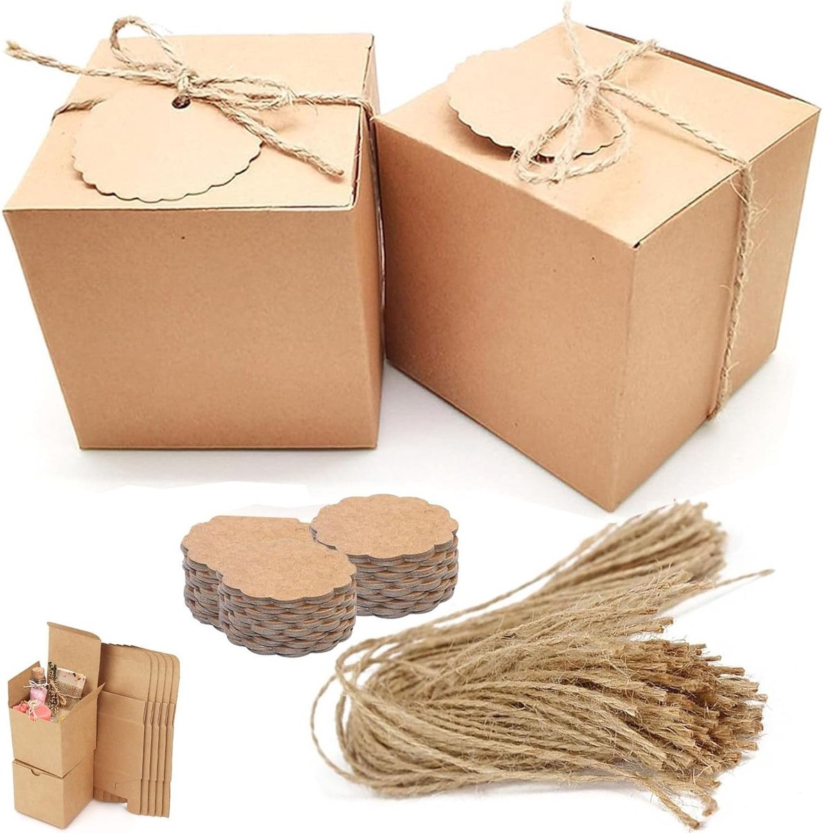 Set van 50 Kraft Papieren Cadeauboxen, Vierkante Cardboard Dozen 7 x 7 x 7 cm voor Feestjes, Herbruikbaar en Geschikt voor Snoep en Geschenken