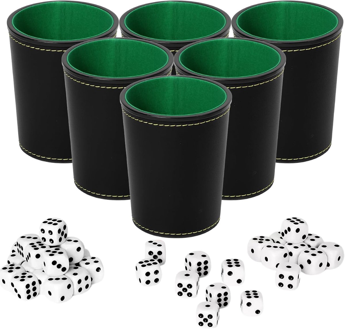 SnelShoppen - 6 Stuks Leder Dobbelbekers Set met 36 Dobbelstenen, Stille Dobbelbekers, Perfect voor Spellen, Feestjes, Bars, Reizen, Familie en Vriend