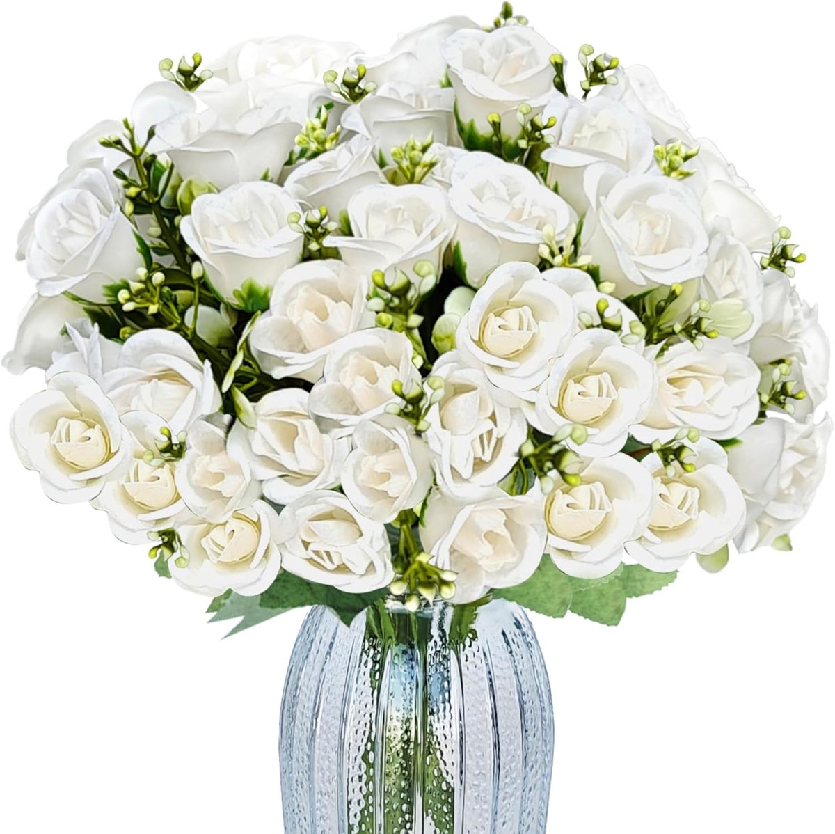 SnelShoppen - 3 Bunches Artificial Flowers - Real Looking Artificial Rose Bouquet met 15 Flower Heads, Wit - Perfect voor Bruiloften, Woonkamer en Taf