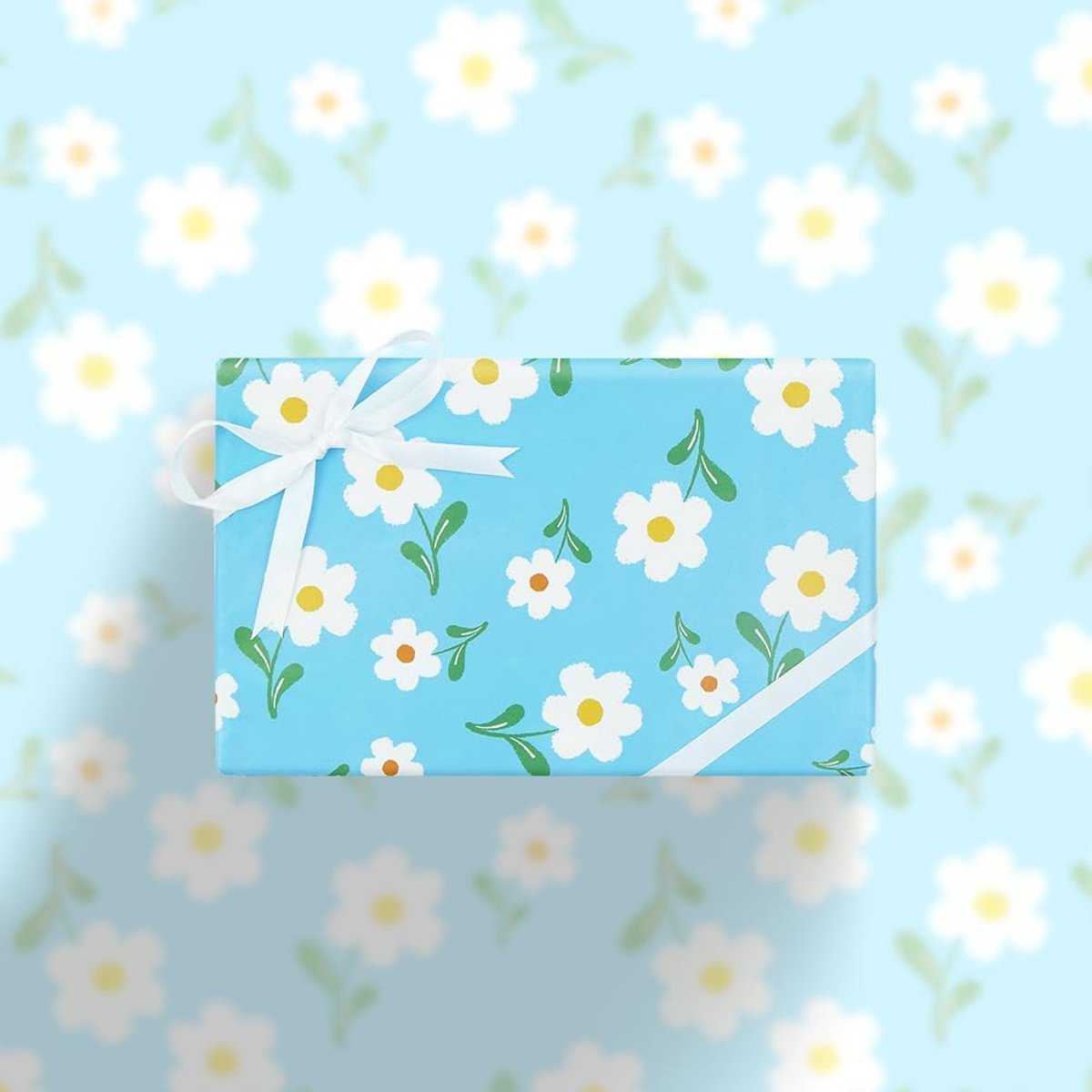 SnelShoppen - Bloemige Cadeaupapier 4 Stuks, Blauw Bloem Motief Inpakpapier 20x28 Inch voor Verjaardag, Bruiloft, Baby Shower, Moederdag, Vaderdag en